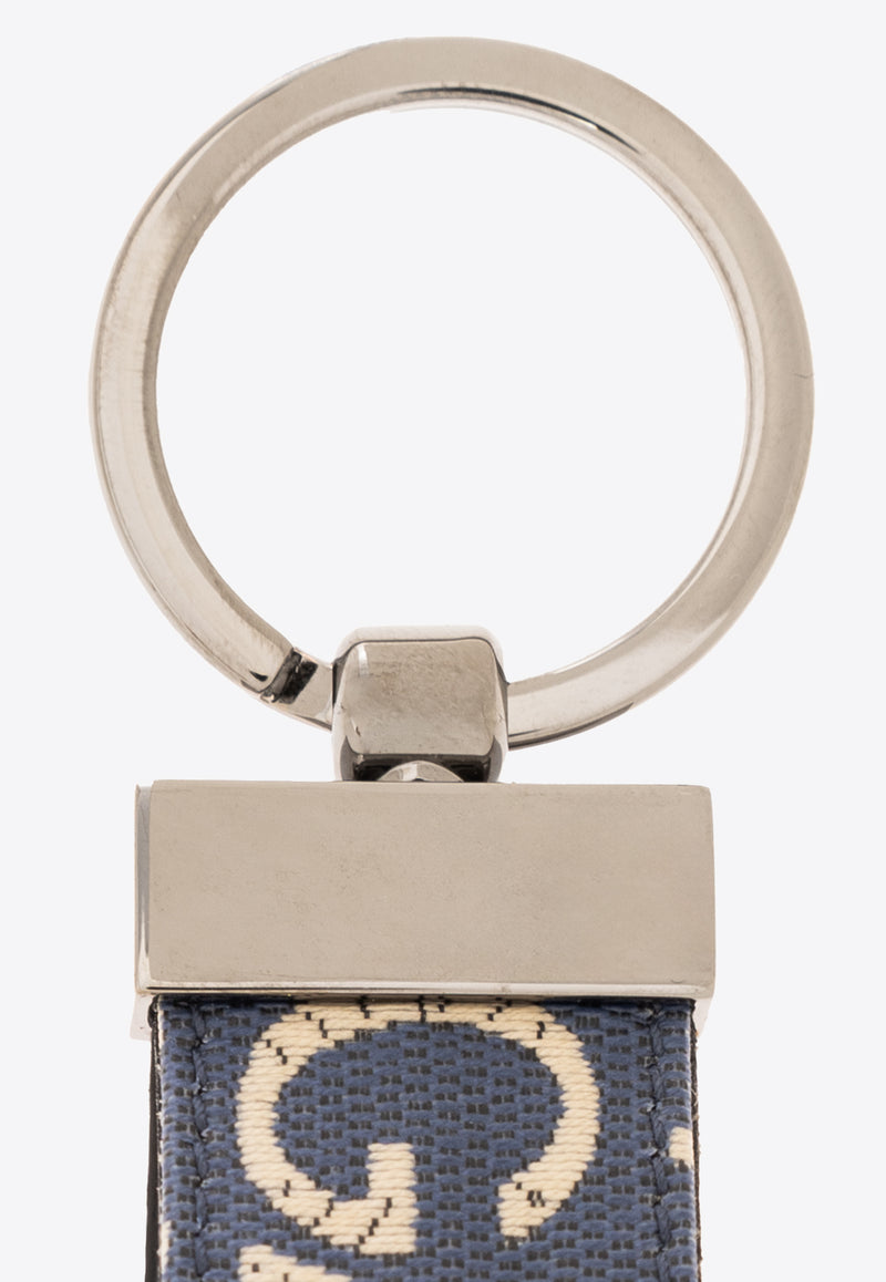 Dolce & Gabbana Logo Plaque Jacquard Keyring Blue BP1371 AJ705-8L625