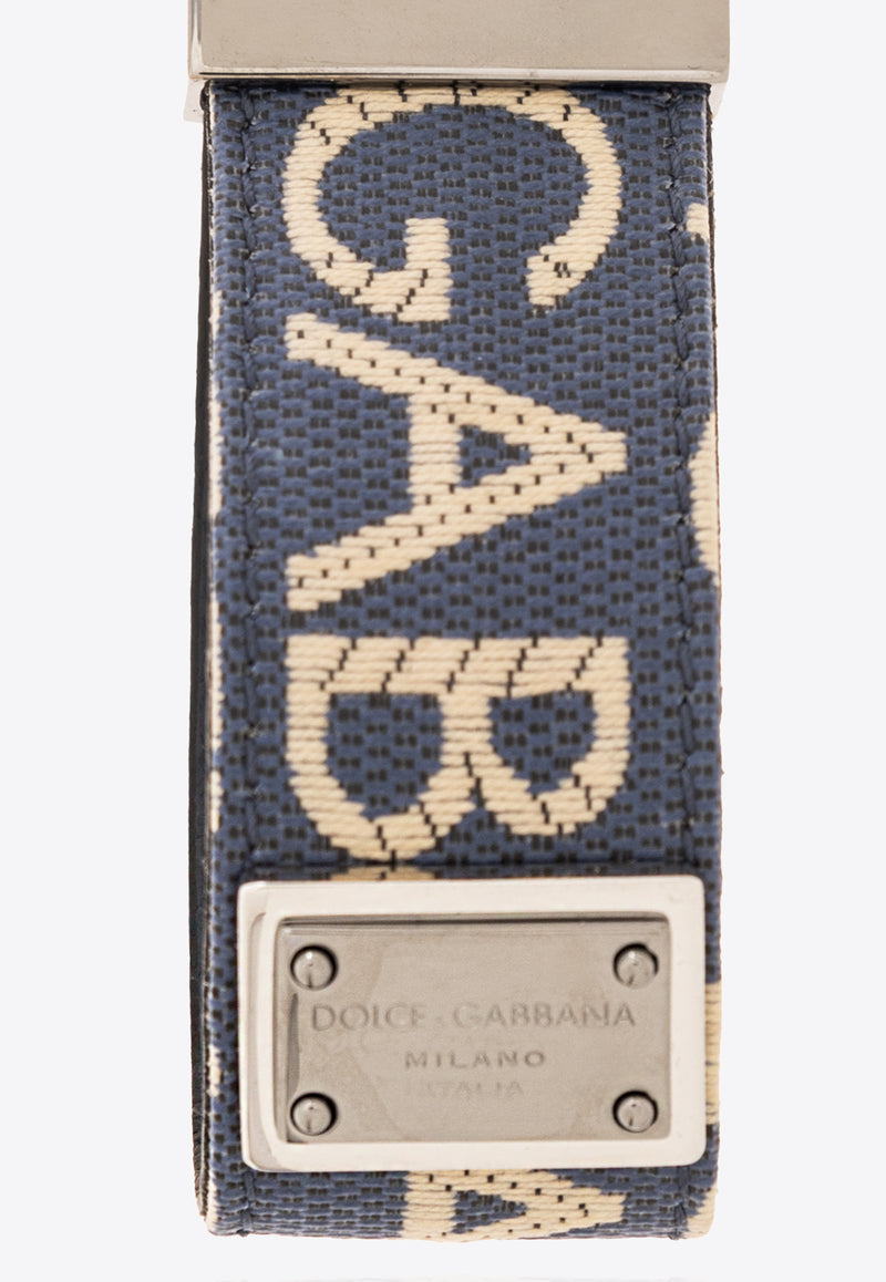 Dolce & Gabbana Logo Plaque Jacquard Keyring Blue BP1371 AJ705-8L625