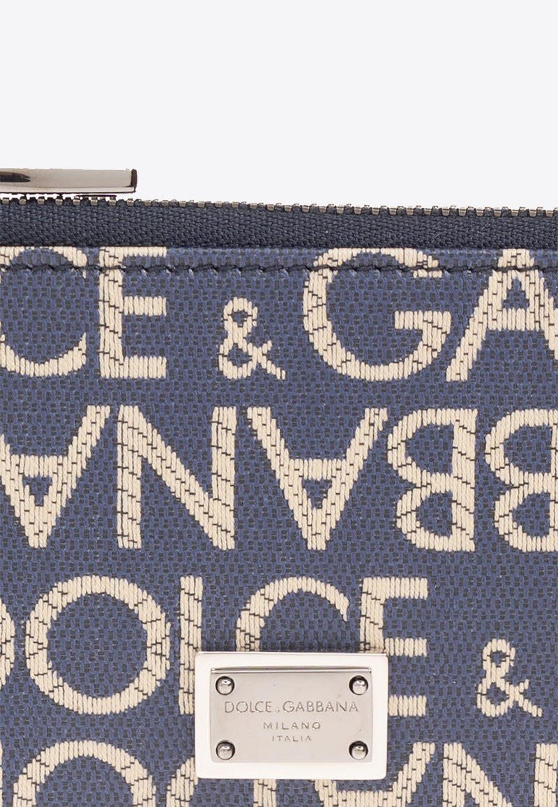 Dolce & Gabbana Logo Jacquard Zip Cardholder Navy BP3274 AJ705-8L625