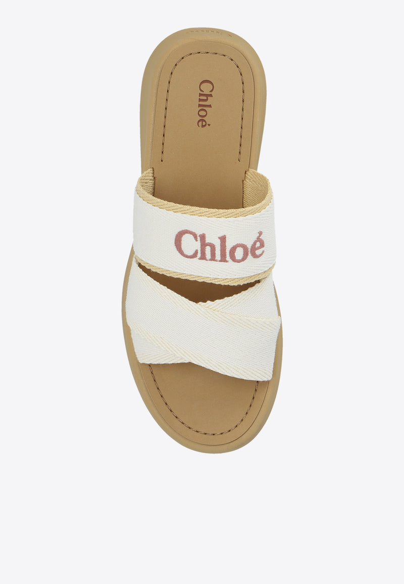 Chloé Mila Logo Embroidered Flat Sandals White CHC24S00Q HL-95A