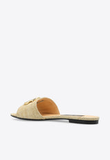 Dolce & Gabbana Bianca DG Logo Raffia Flat Sandals Beige CQ0592 AR344-80738