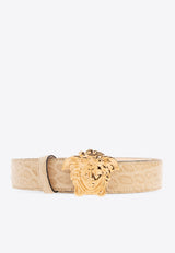 Versace La Medusa Croc-Embossed Leather Belt  Beige DCDD442 1A08724-1KD4V