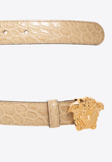 Versace La Medusa Croc-Embossed Leather Belt  Beige DCDD442 1A08724-1KD4V