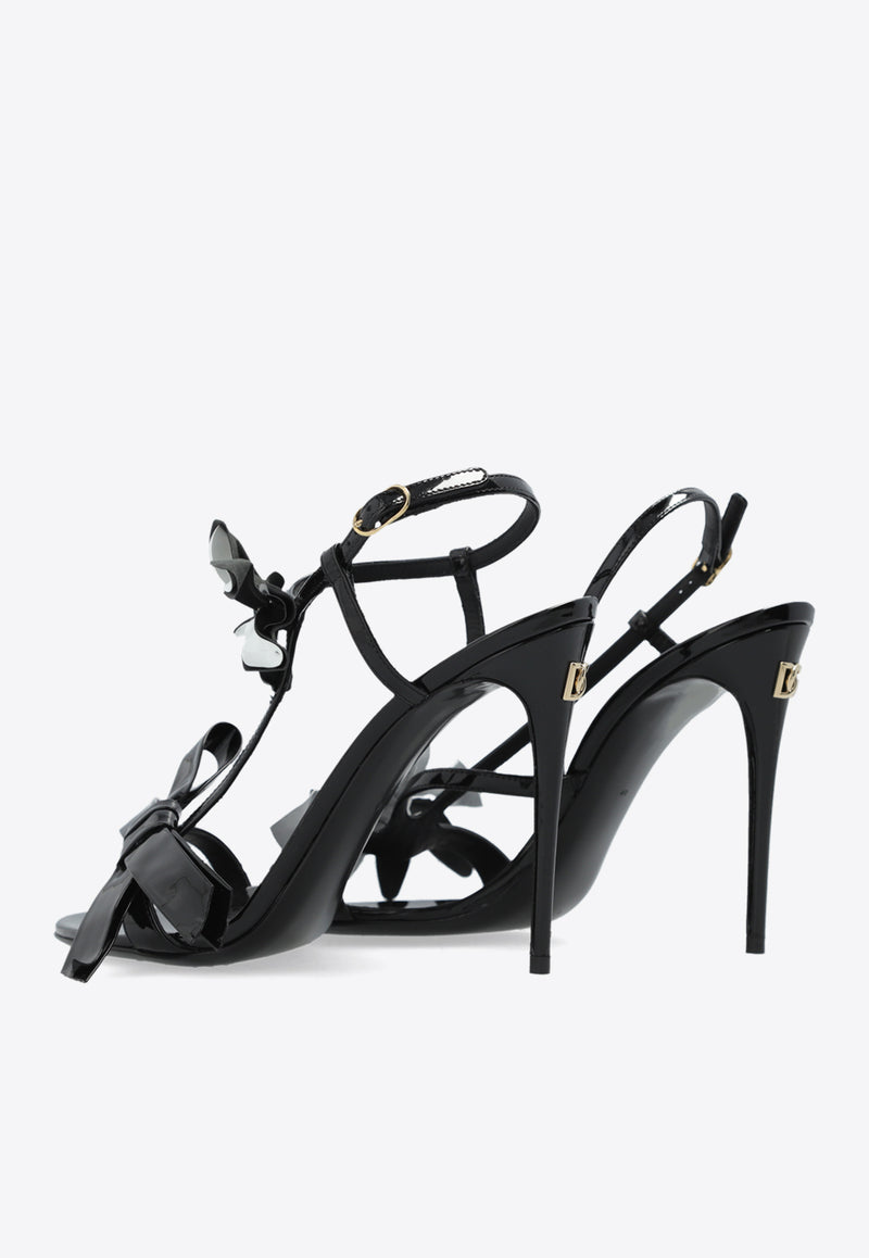 Dolce & Gabbana Keira 105 Floral Applique Sandals in Patent Leather Black CR1654 AR253-8S597