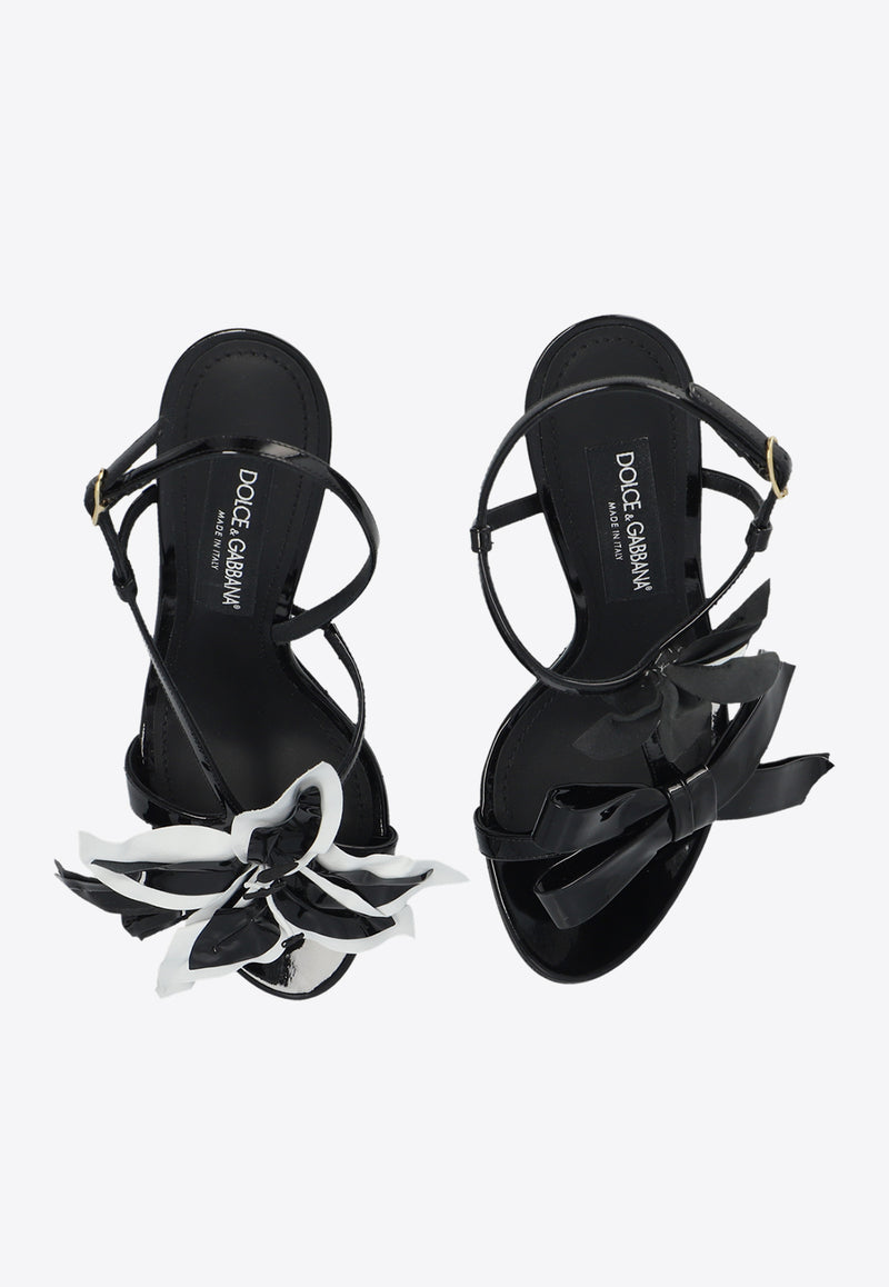 Dolce & Gabbana Keira 105 Floral Applique Sandals in Patent Leather Black CR1654 AR253-8S597