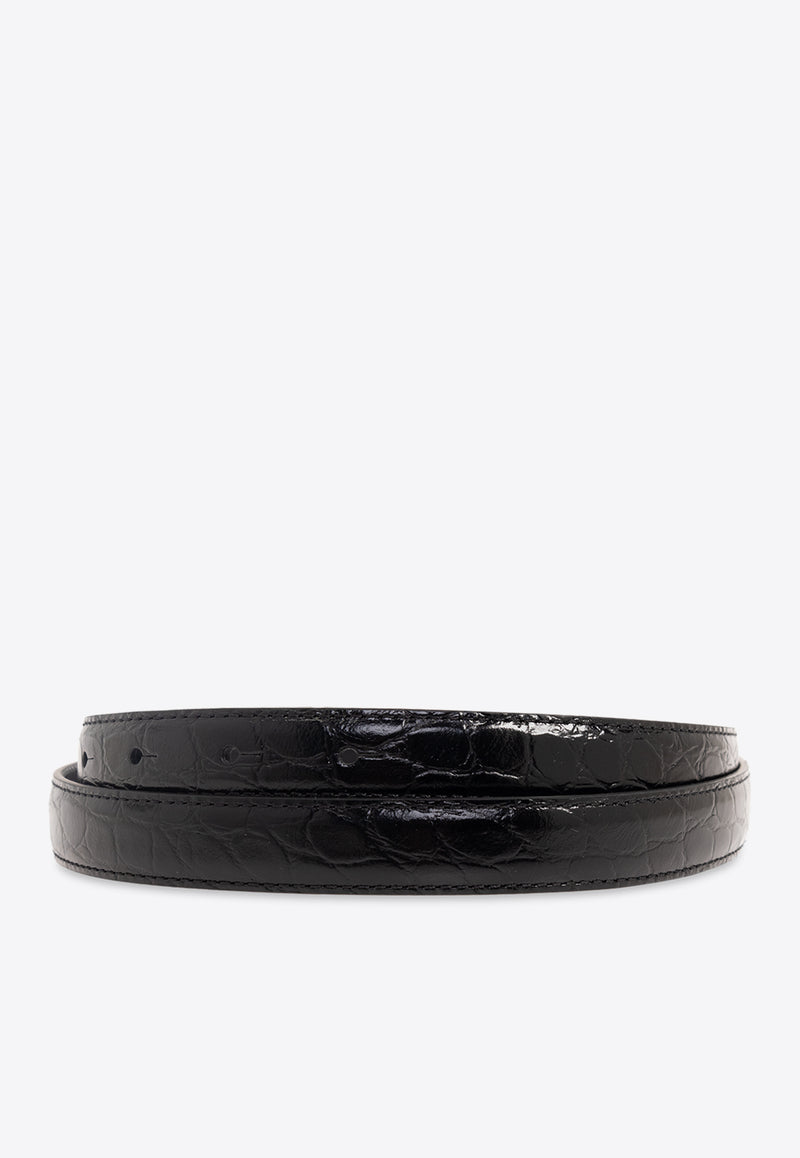 Versace La Medusa Croc-Embossed Leather Belt  Black DCDI145 1A08724-1B00V