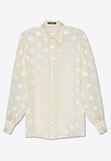 Dolce & Gabbana DG Logo Jacquard Silk Satin Sheer Shirt White F5O54T FJTBR-W3789