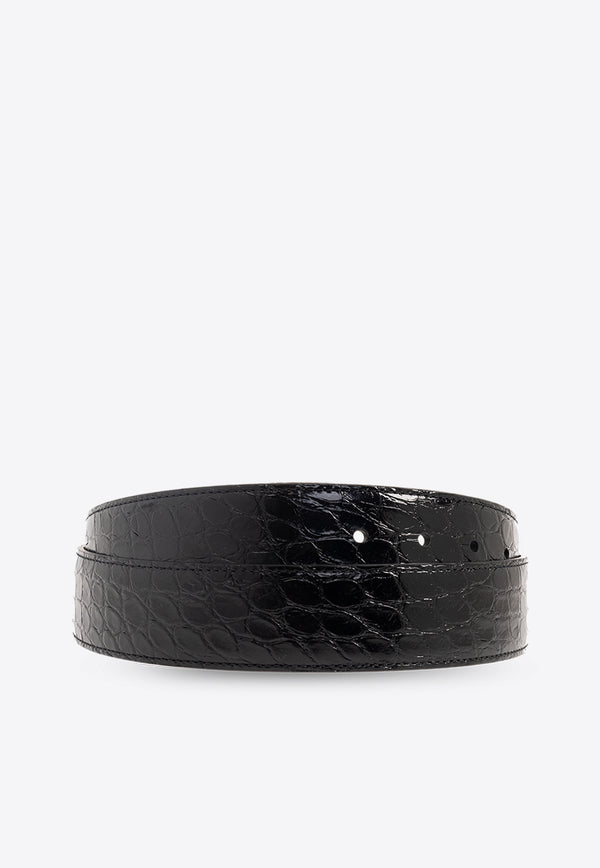 Versace La Medusa Croc-Embossed Leather Belt  Black DCU4140 1A08711-1B00V