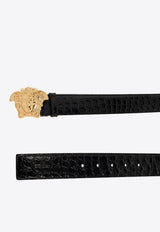 Versace La Medusa Croc-Embossed Leather Belt  Black DCU4140 1A08711-1B00V