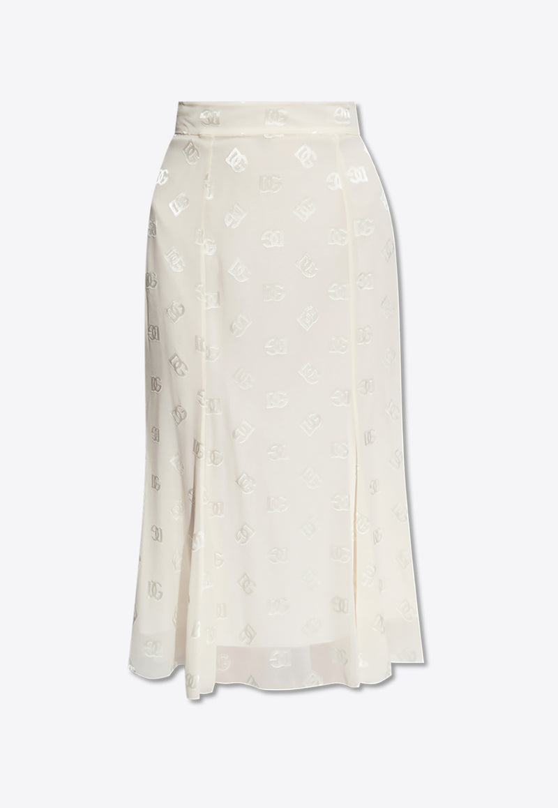 Dolce & Gabbana DG Logo Jacquard Satin Godet Skirt  Cream F4CCHT FJ9AF-W3789