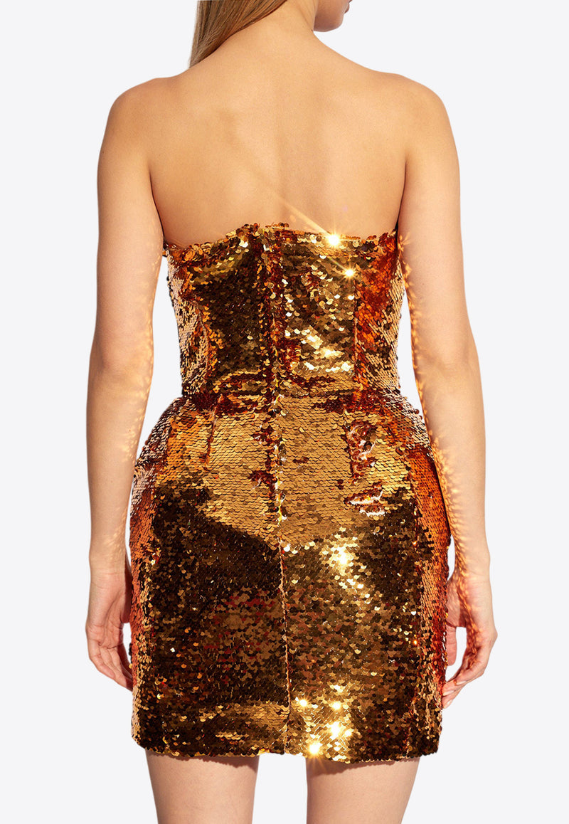 Dolce & Gabbana Strapless Sequined Mini Dress Gold F6DFCT FLMII-S0997