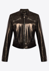 Dolce & Gabbana Cropped Leather Jacket Black F9R68L HULUV-N0000