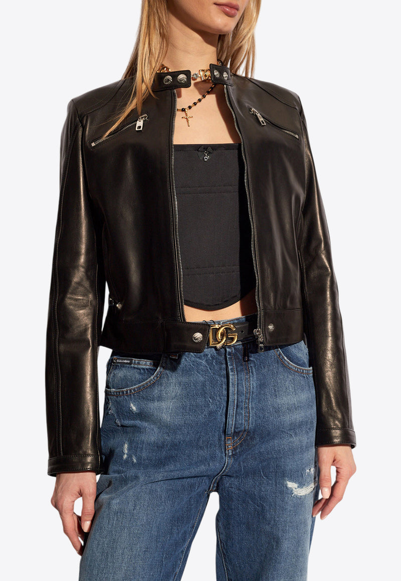 Dolce & Gabbana Cropped Leather Jacket Black F9R68L HULUV-N0000