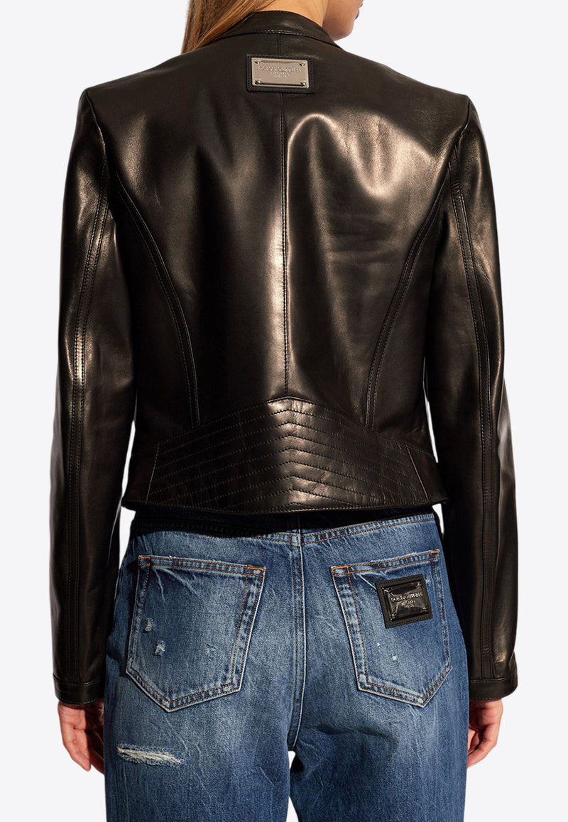 Dolce & Gabbana Cropped Leather Jacket Black F9R68L HULUV-N0000