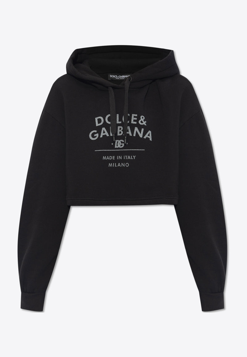 Dolce & Gabbana Logo Print Cropped Hooded Sweatshirt Black F9R32T GDB7E-N0000