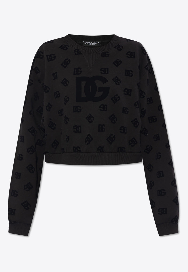 Dolce & Gabbana Flocked DG Logo Jersey Sweatshirt Black F9R60T GDB7F-S9000