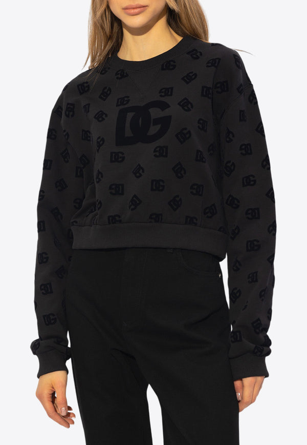 Dolce & Gabbana Flocked DG Logo Jersey Sweatshirt Black F9R60T GDB7F-S9000