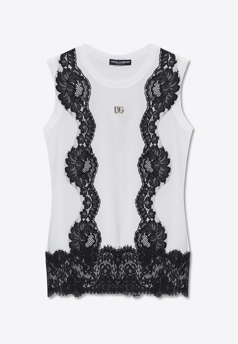 Dolce & Gabbana Floral Lace-Trimmed Top White F8S23T GDB8M-S9000