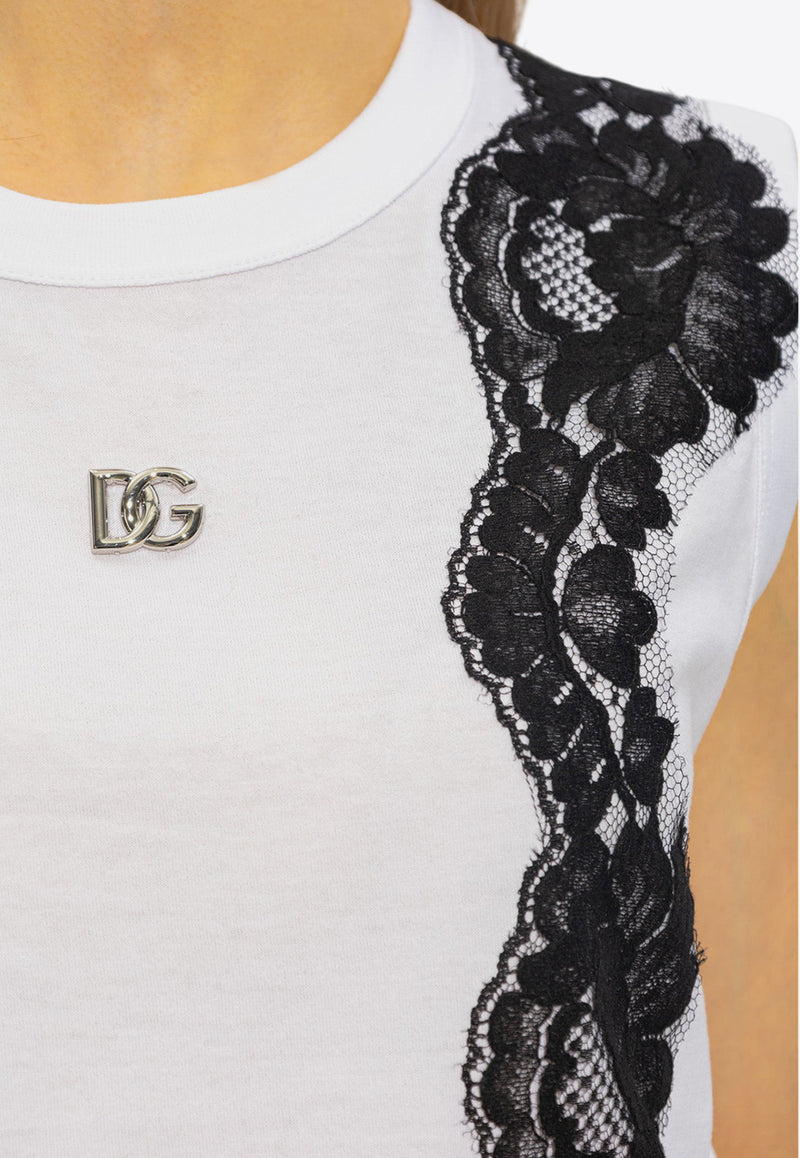 Dolce & Gabbana Floral Lace-Trimmed Top White F8S23T GDB8M-S9000