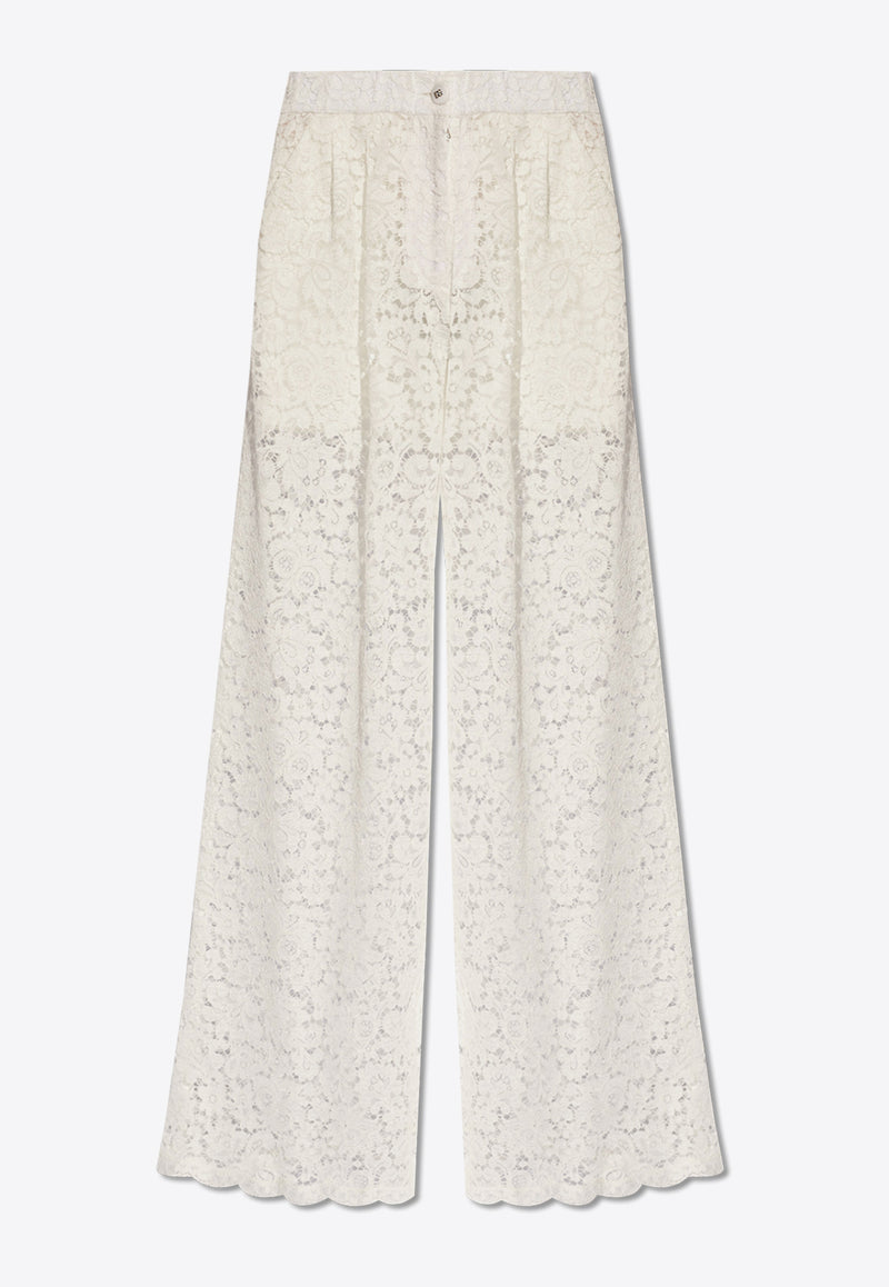 Dolce & Gabbana Floral Lace Semi-Sheer Flared Pants White FTC1YT FLM55-W0111