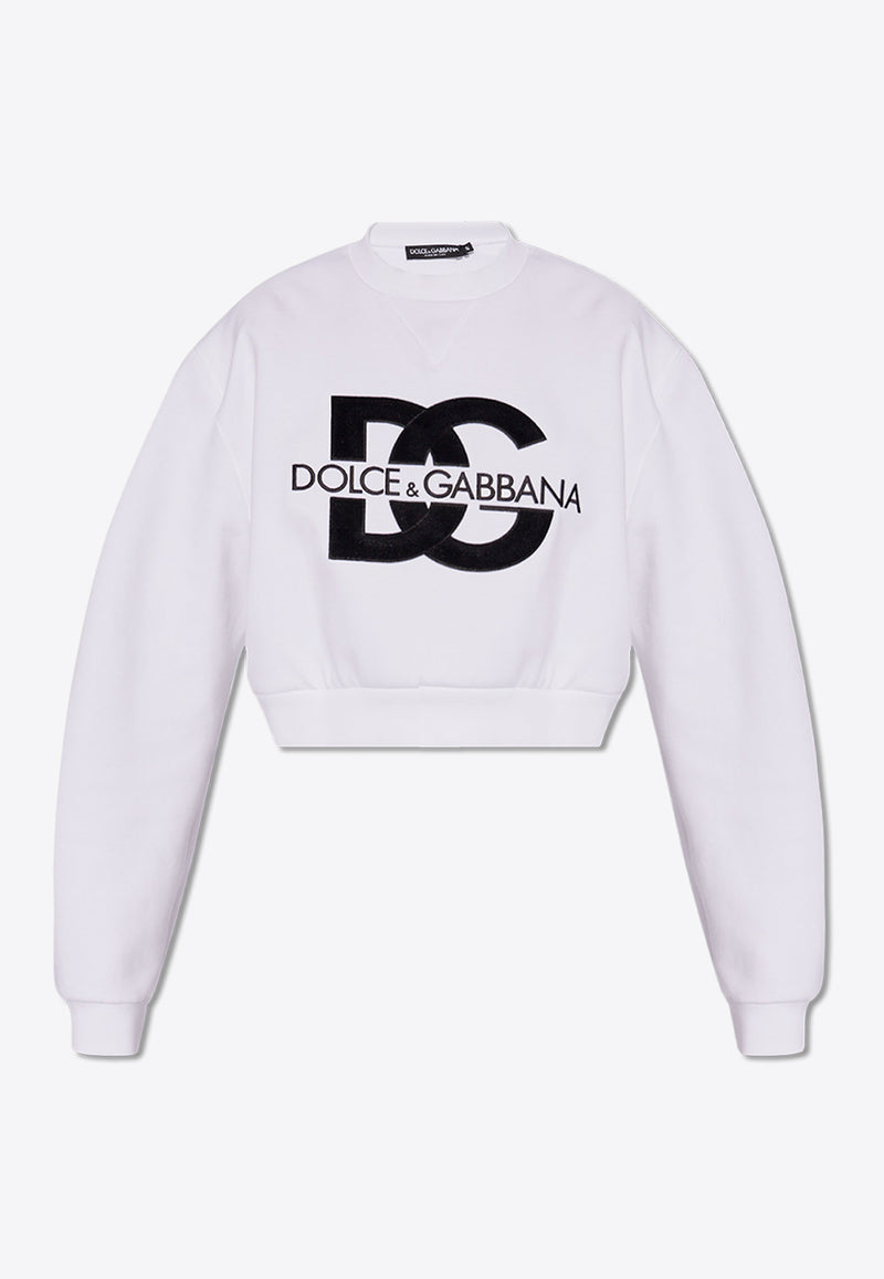 Dolce & Gabbana DG Logo Patch Cropped Sweatshirt White F9R55Z GDB7B-W0800