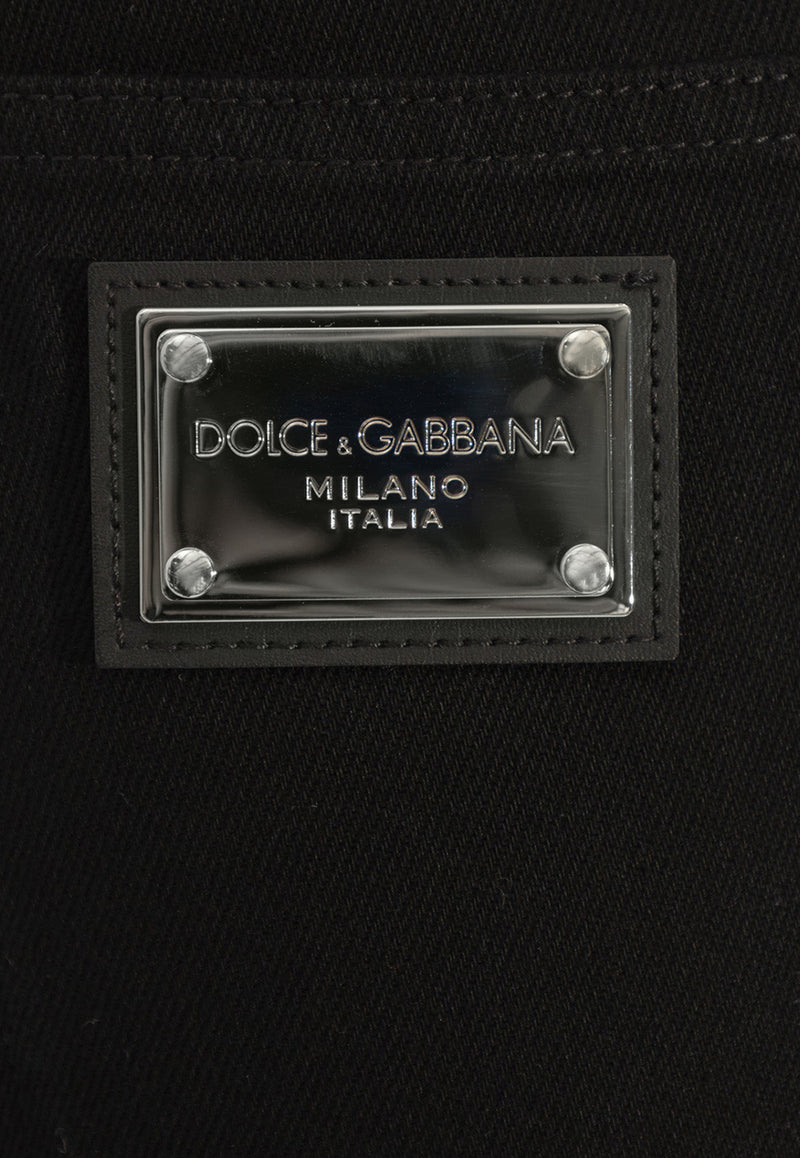 Dolce & Gabbana Logo Plaque Wide-Leg Jeans Black FTCGND G8KS0-S9001