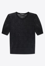 Dolce & Gabbana DG Logo Jacquard Open-Knit Top Black FXX03T JFMZ9-N0000