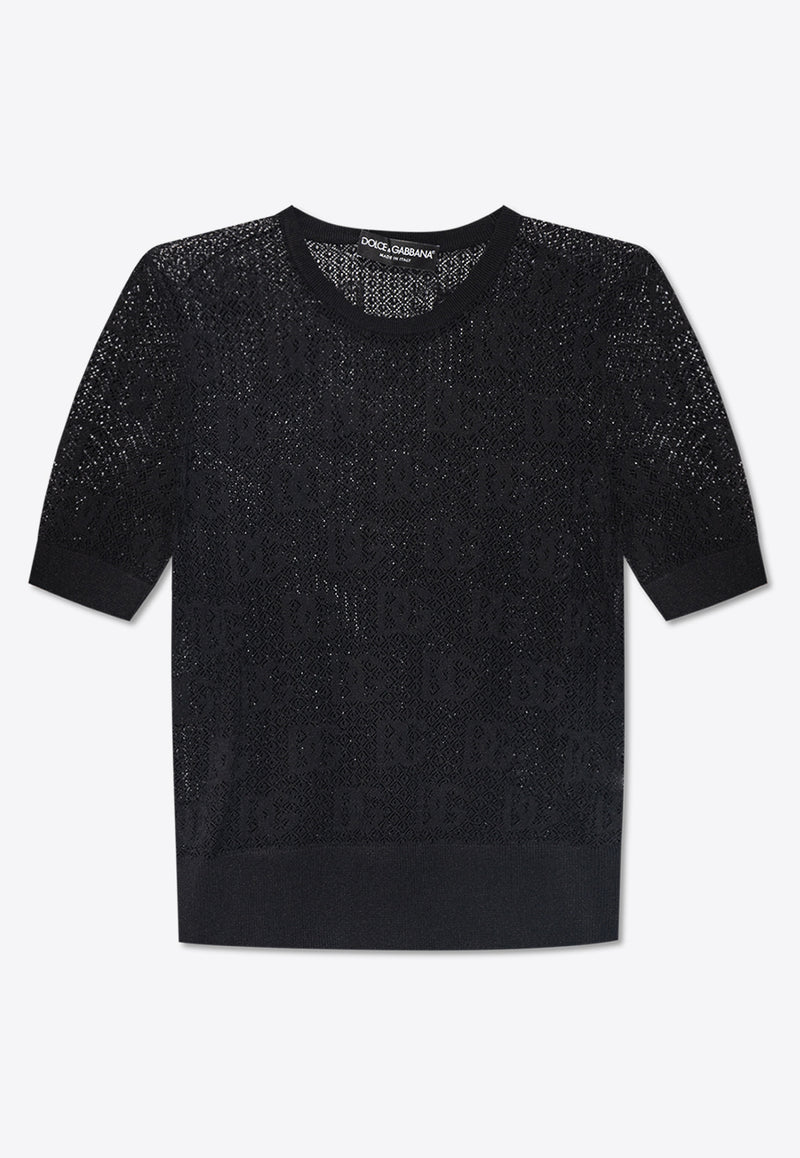 Dolce & Gabbana DG Logo Jacquard Open-Knit Top Black FXX03T JFMZ9-N0000