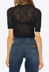 Dolce & Gabbana DG Logo Jacquard Open-Knit Top Black FXX03T JFMZ9-N0000