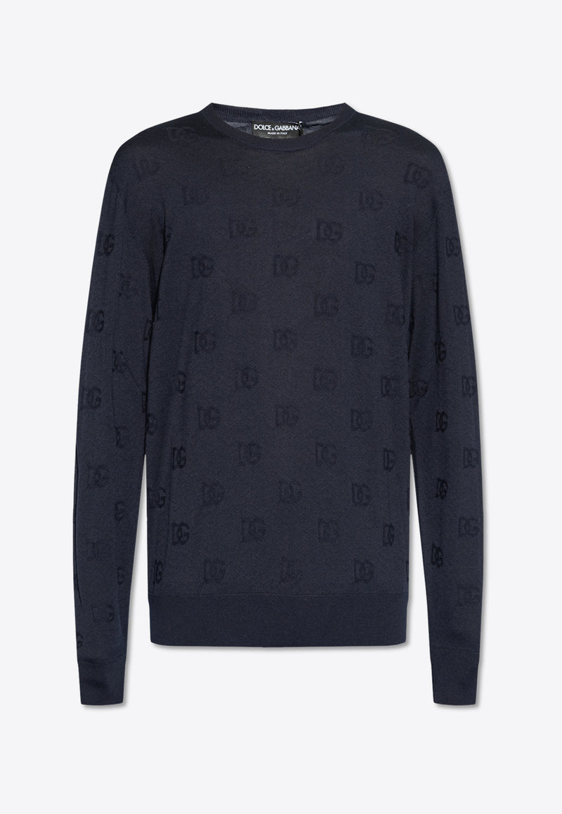 Dolce & Gabbana DG Logo Silk Sweater Blue GXX02T JAST6-B1622