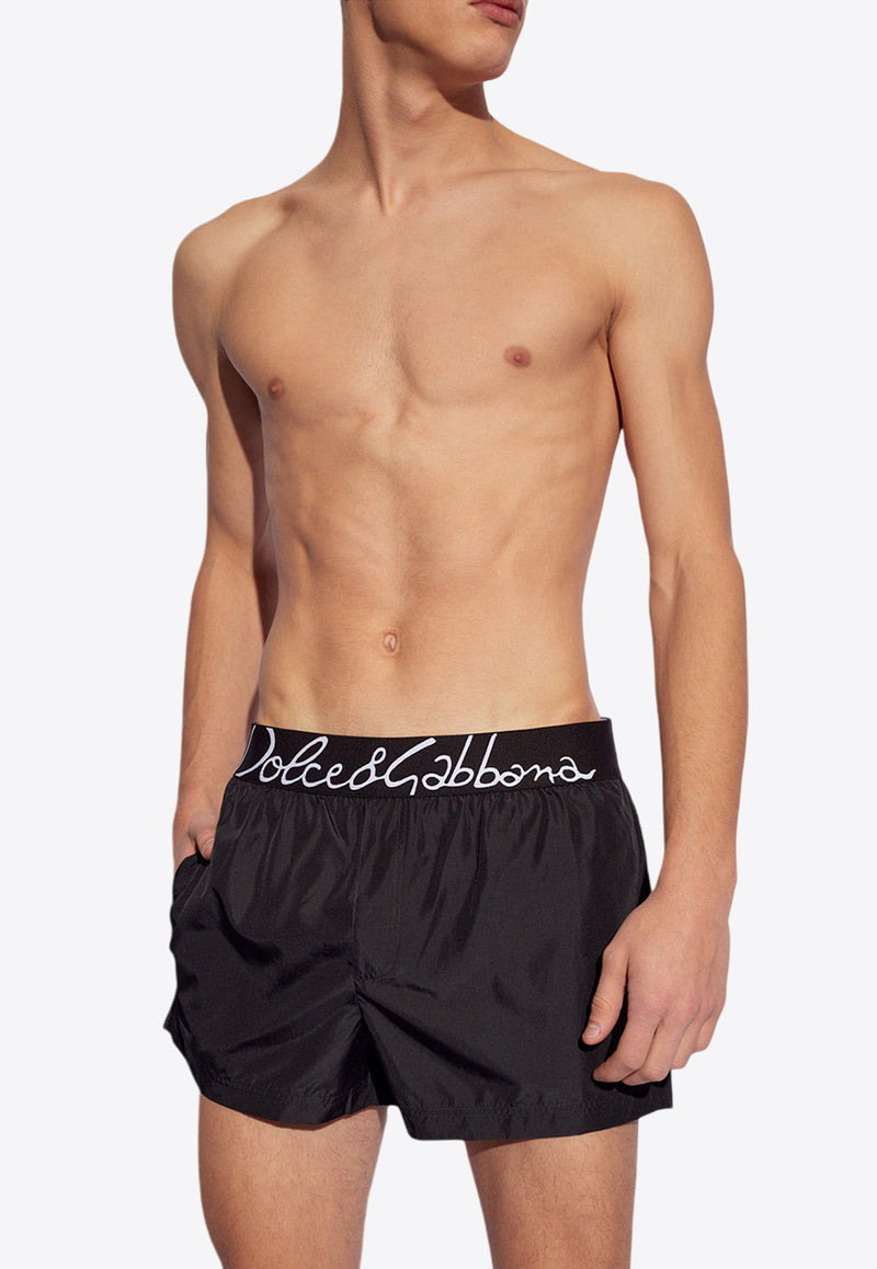 Dolce & Gabbana Logo Waistband Swim Shorts Black KĄPIELOWE M4F27T FUSFW-N0000