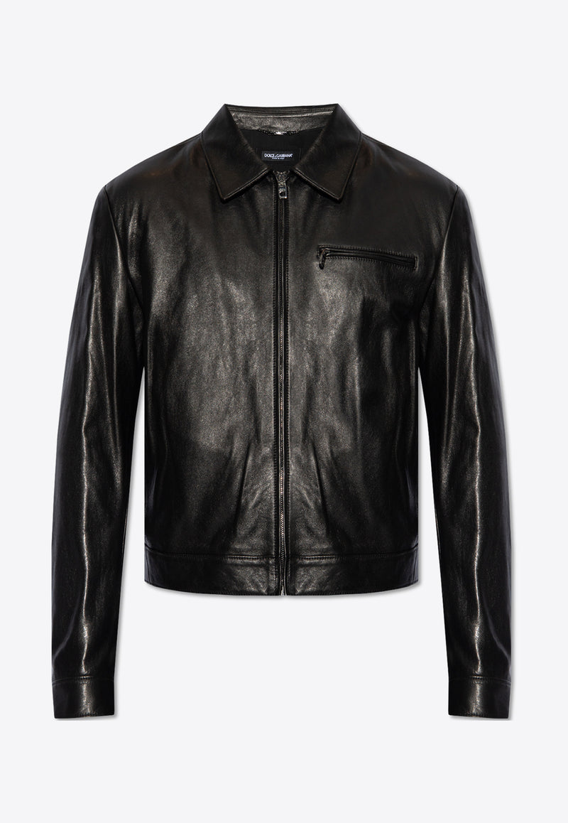 Dolce & Gabbana Zip-Up Leather Jacket Black G9ATUL HULUH-N0000