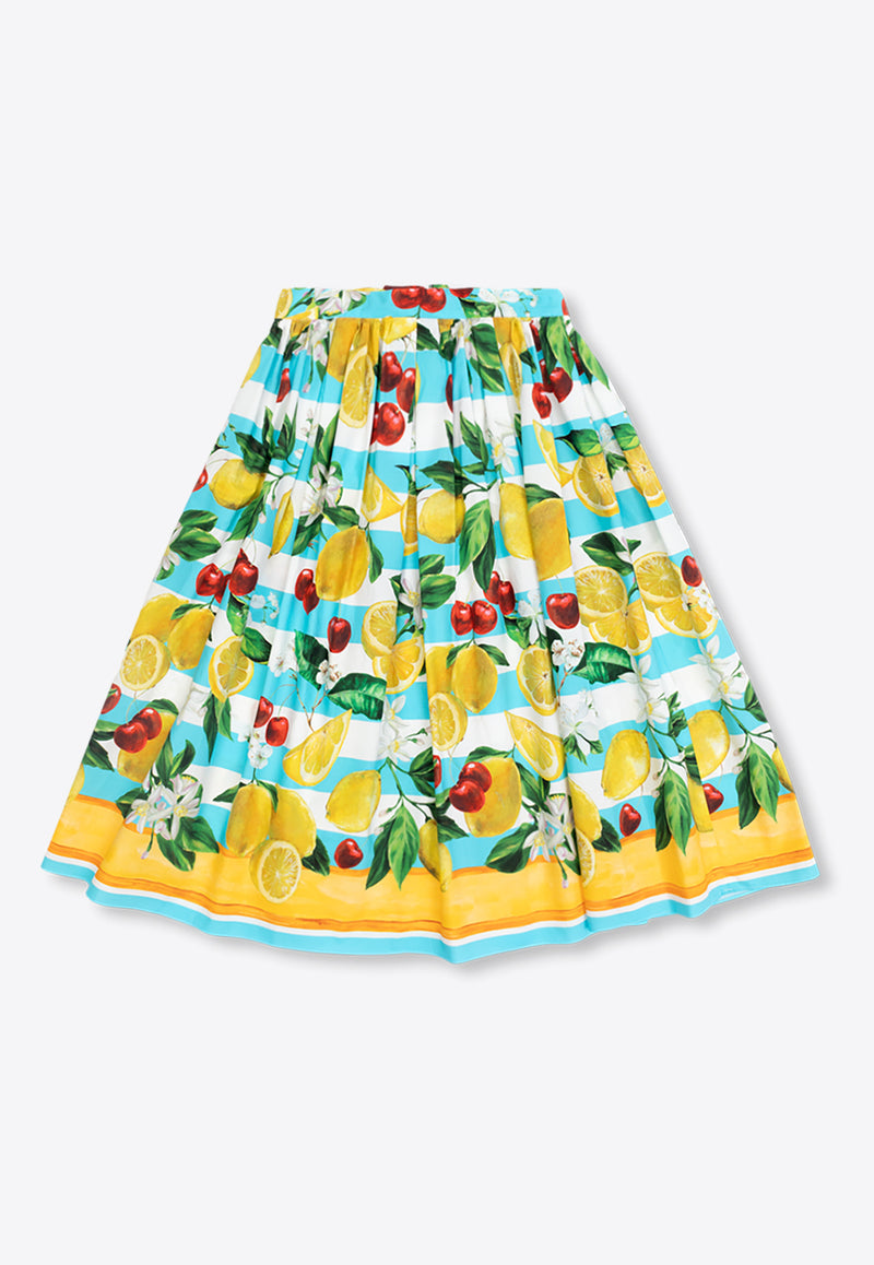 Dolce & Gabbana Kids Girls Fruits Print Pleated Skirt Multicolor L54I94 G7L8Z-H35AL