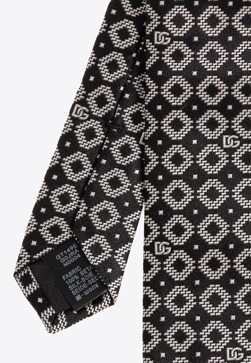 Dolce & Gabbana DG Logo Embroidered Silk Tie Black GT149E G0JRA-N0004