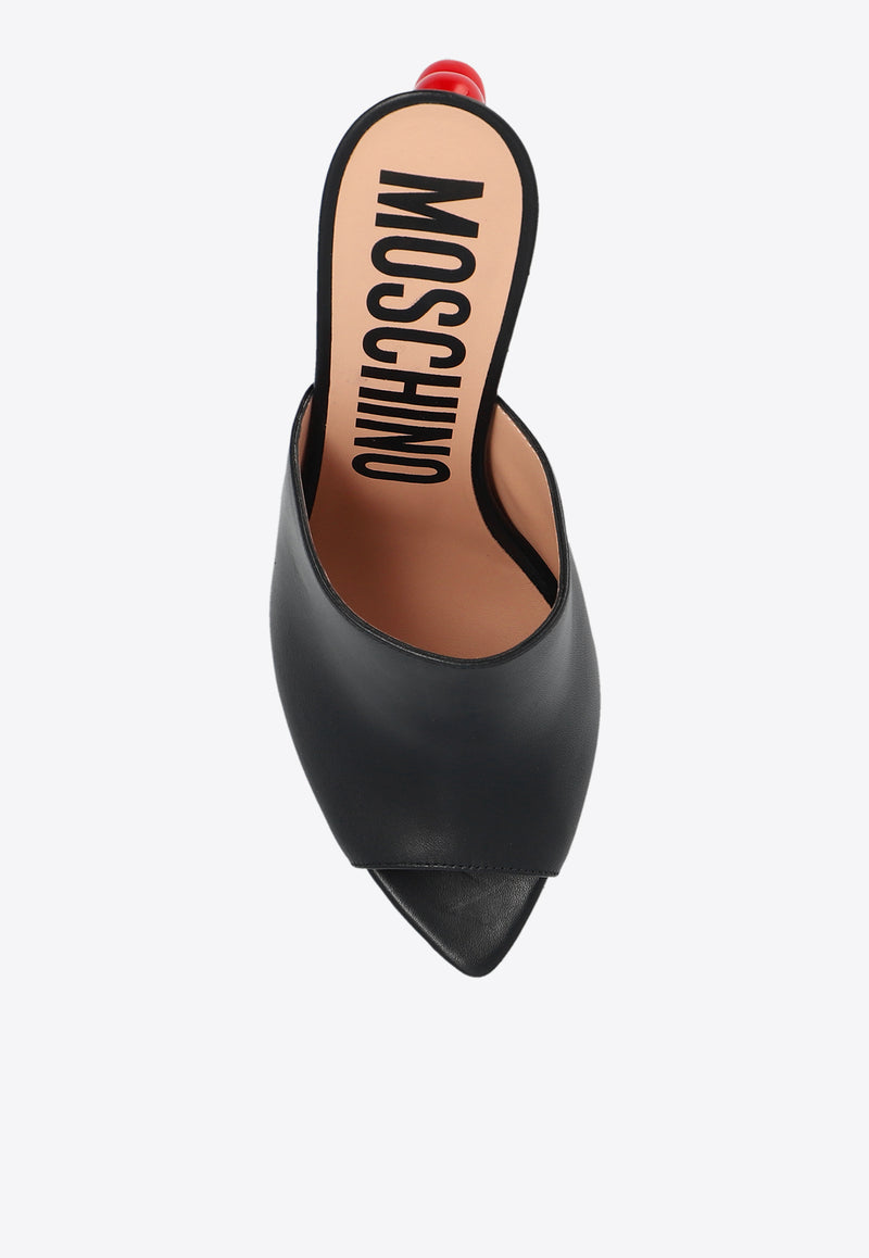 Moschino 100 Sweet Heart Leather Mules Black MA2807AC1I MA0-000