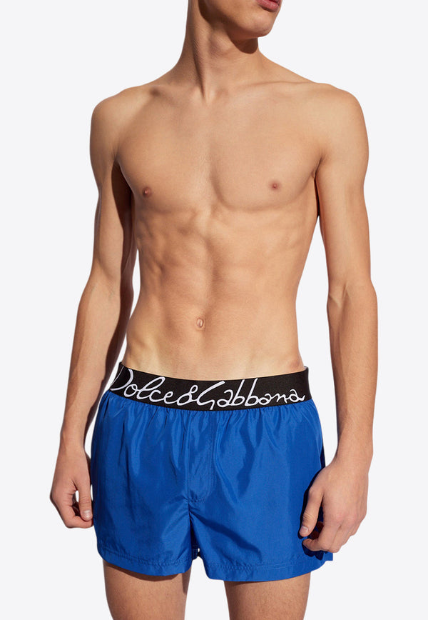 Dolce & Gabbana Logo Waistband Swim Shorts Blue KĄPIELOWE M4F27T FUSFW-B4401