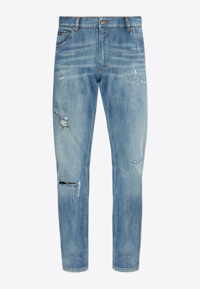 Dolce & Gabbana Straight-Leg Distressed Jeans Blue GYJCCD G8KO4-S9001