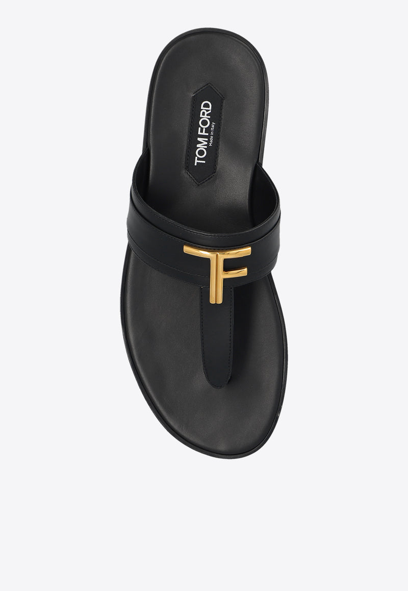 Tom Ford Brighton Logo Plaque Leather Sandals Black J1382 LCL076X-1N001