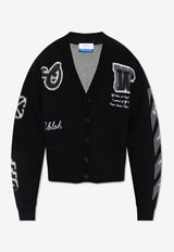 Off-White Embroidered Wool-Blend Cardigan Black OMHB019C99 KNI001-1010