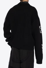 Off-White Embroidered Wool-Blend Cardigan Black OMHB019C99 KNI001-1010