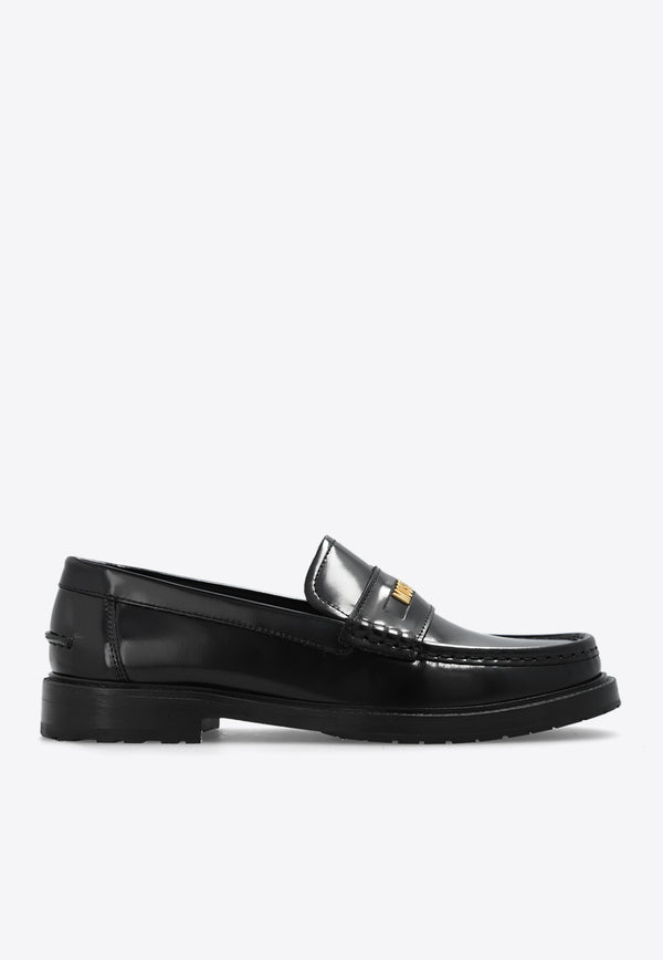 Moschino Logo Plaque Leather Loafers Black MA10663J1I MJ0-000