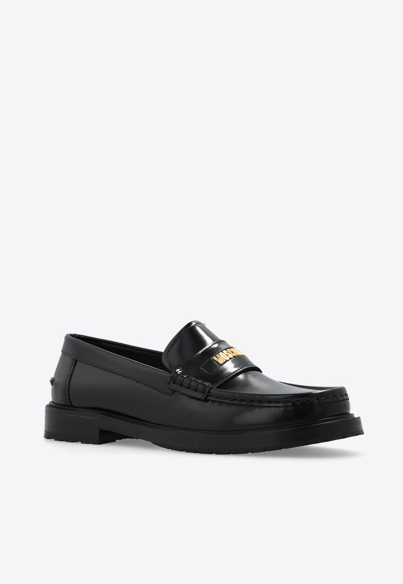 Moschino Logo Plaque Leather Loafers Black MA10663J1I MJ0-000