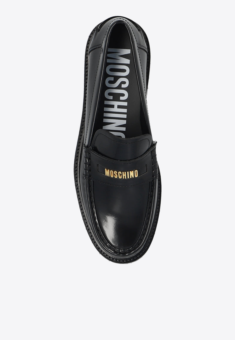 Moschino Logo Plaque Leather Loafers Black MA10663J1I MJ0-000