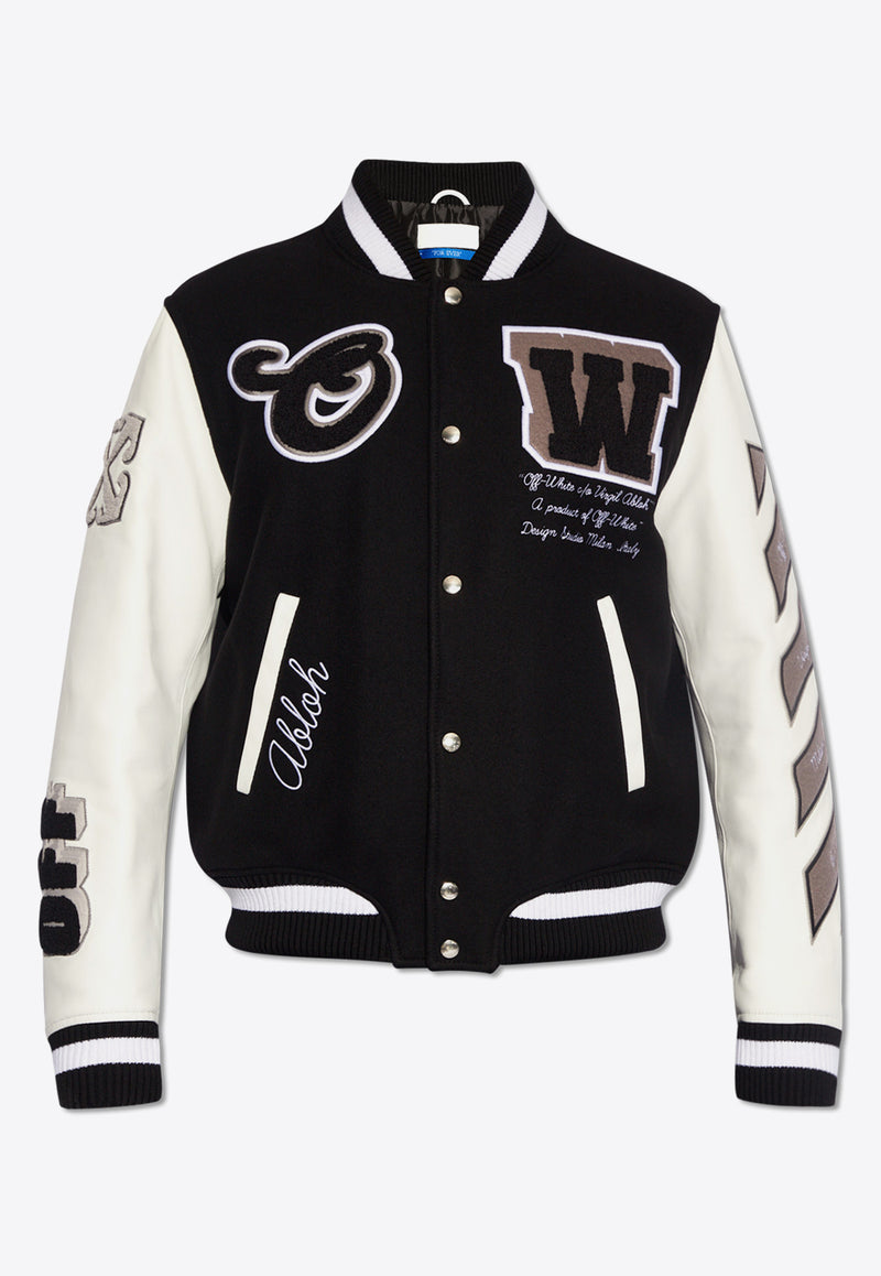 Off-White Logo Patch Varsity Bomber Jacket Black OMJA122C99 LEA002-1010