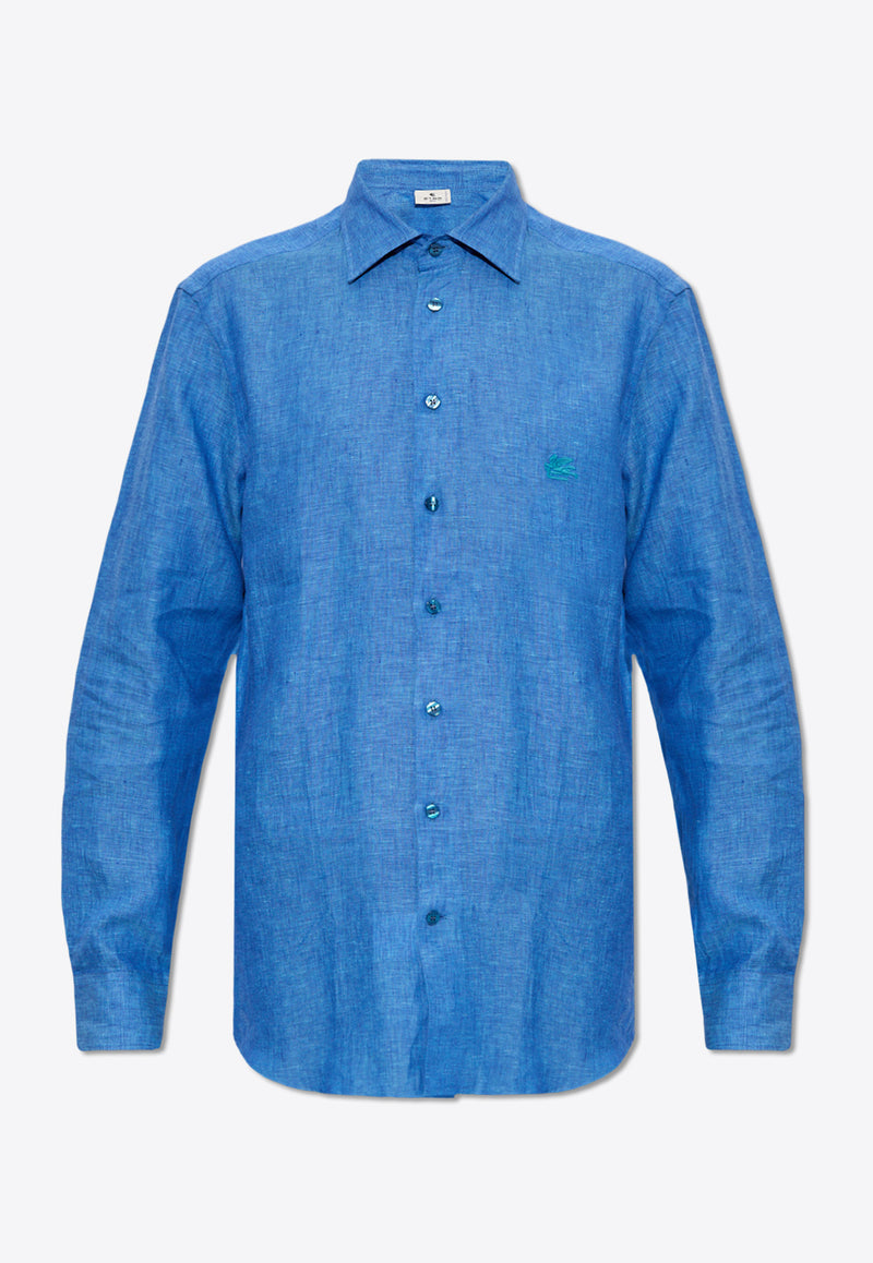 Etro Pegaso Embroidered Linen Shirt Blue MRIB0002 99TU3D1-B0322