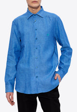 Etro Pegaso Embroidered Linen Shirt Blue MRIB0002 99TU3D1-B0322