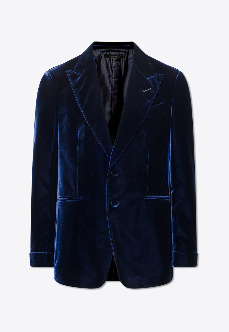 Tom Ford Single-Breasted Velvet Blazer Navy JESPF1 VUS01-HB901