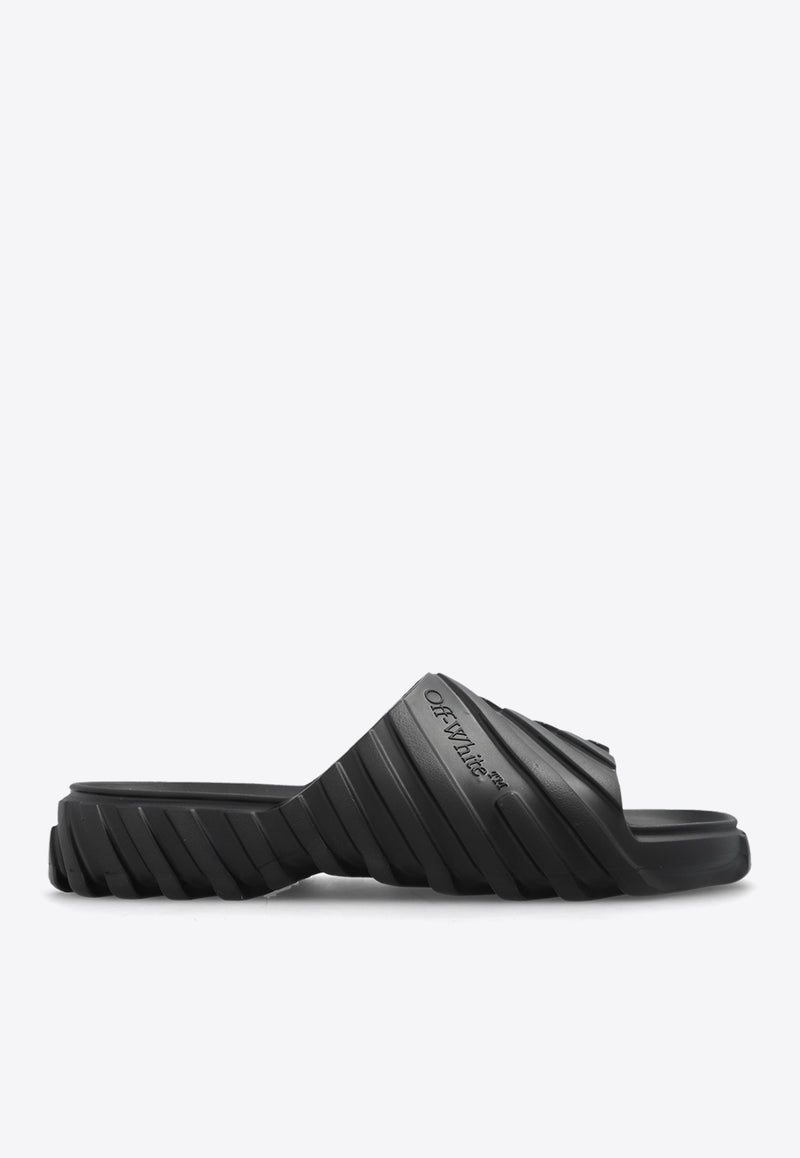 Off-White Exploration Logo Embossed Slides Black OMIC018S24 MAT001-1010