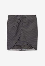 Off-White Stripe-Pattern Asymmetric Wool Skirt  Gray OWCU009S24 FAB002-0700