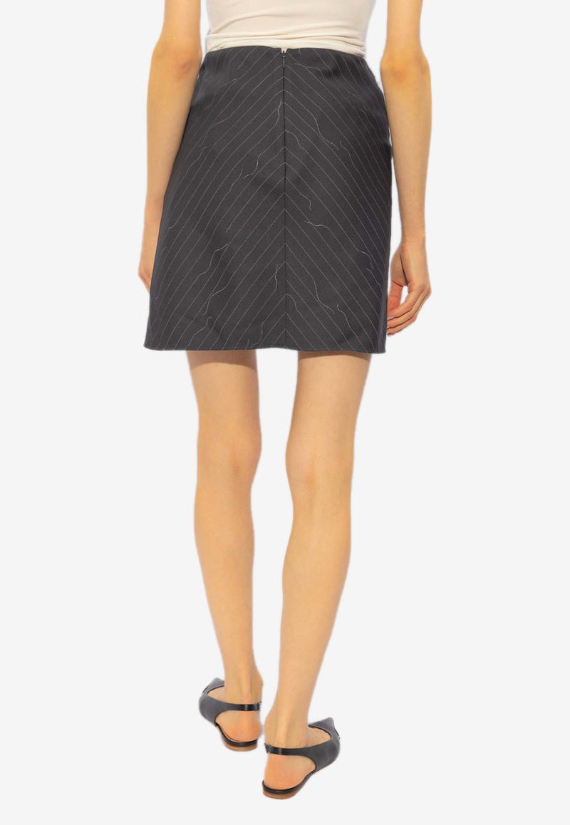 Off-White Stripe-Pattern Asymmetric Wool Skirt  Gray OWCU009S24 FAB002-0700